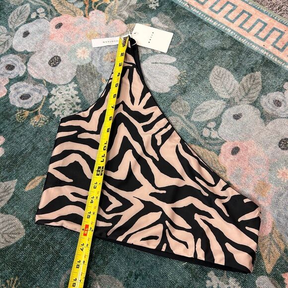 NWT Baiia Swim Bikini Top 14 Black Animal Print Reversible Wrap Tan One Shoulder - Picture 7 of 13